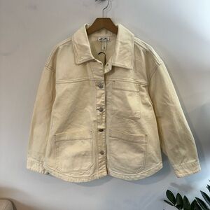Cream Contrast Stitch Denim Chore Coat - Future Collective, Sz M: Oversized